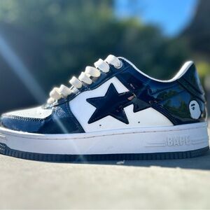 Bapesta Black White Patent Size 8